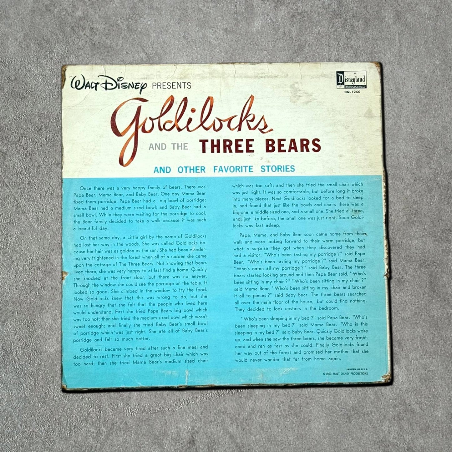 Goldilocks and the Three Bears Vintage Record Vinyl Other