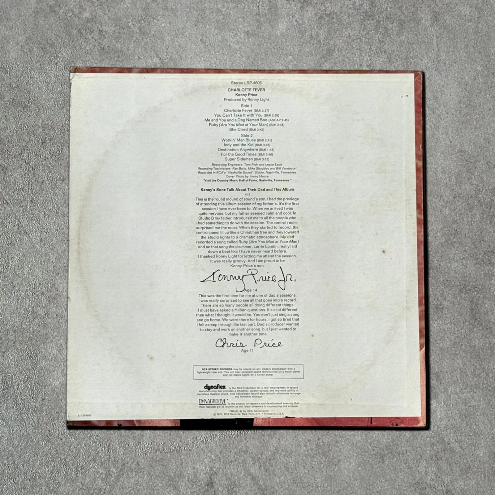 Kenny Price “Charlotte Fever” Vintage Record Vinyl Other